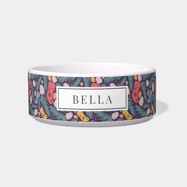 Kerstkous Patroon Vakantienaam Huisdier Voerbakje (Voorkant)