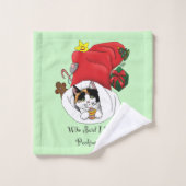 Kerstkous Schattige Calico Kitten Bad Handdoek (Wasdoekje)