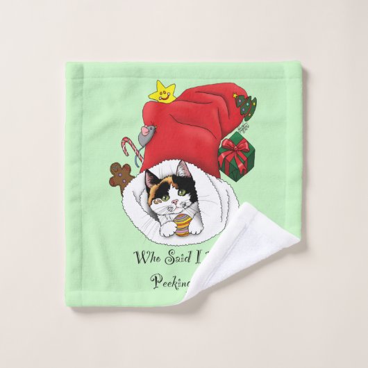 Kerstkous Schattige Calico Kitten Bad Handdoek (Wasdoekje)