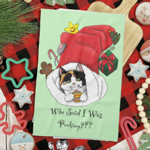 Kerstkous Schattige Calico Kitten Theedoek