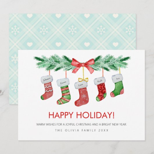 Kerstkousen 5 Familienamen Happy Feestdagenkaart (Voorkant / Achterkant)