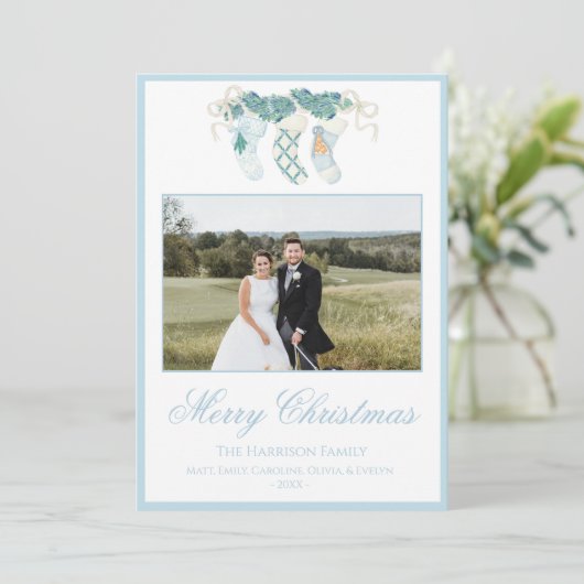 kerstkousen Blue One-foto  Feestdagenkaart (Staand voorkant)