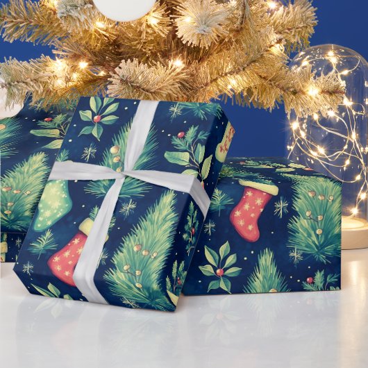 Kerstkousen Bomen Bessen Kerstmis Cadeaupapier (Feestdagen)