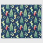 Kerstkousen Bomen Bessen Kerstmis Cadeaupapier (Vlak)