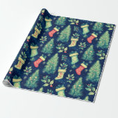 Kerstkousen Bomen Bessen Kerstmis Cadeaupapier (Uitgerold)