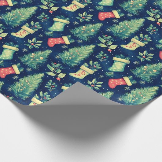 Kerstkousen Bomen Bessen Kerstmis Cadeaupapier (Hoek)