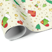 kerstkousen, bomen en sterren cadeaupapier (Rol Hoek)