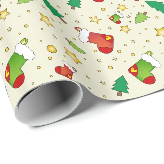 kerstkousen, bomen en sterren cadeaupapier (Rol Hoek)