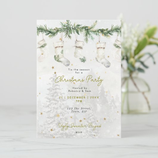 Kerstkousen dennenboom uitnodiging (Staand voorkant)