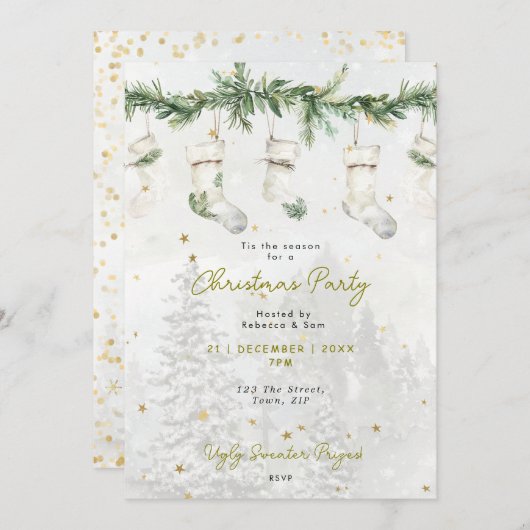 Kerstkousen dennenboom uitnodiging (Voorkant / Achterkant)