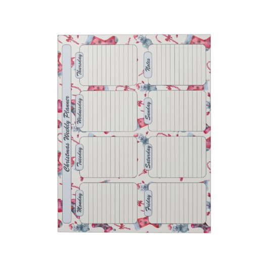 Kerstkousen en Candy Canes Weekplanner Notitieblok (Linkerzijde)