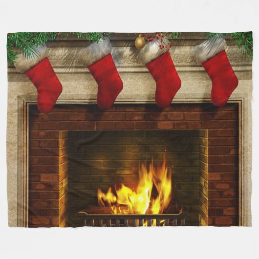 kerstkousen en Fireplace Fleece Blanket (Voorkant (Horizontaal))
