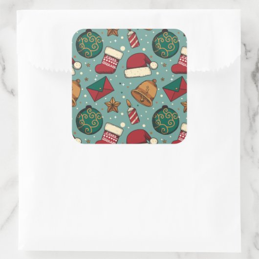 kerstkousen en kerstmanden vierkante sticker (Tas)