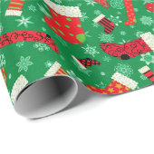 kerstkousen en snowflakes cadeaupapier (Rol Hoek)