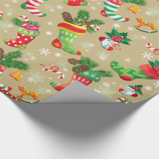 Kerstkousen en speelgoed cadeaupapier (Hoek)