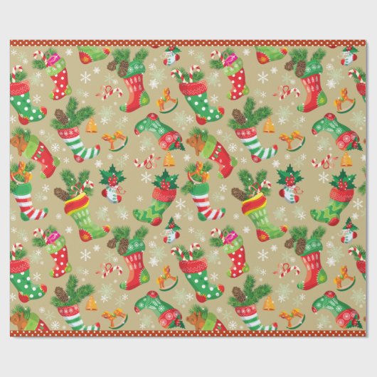 Kerstkousen en speelgoed cadeaupapier (Vlak)