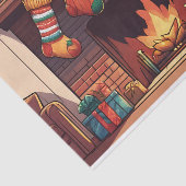 Kerstkousen hangen boven open haard tissuepapier (Detail)