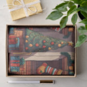 Kerstkousen hangen boven open haard tissuepapier (Geschenk)