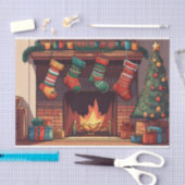 Kerstkousen hangen boven open haard tissuepapier (Craft)