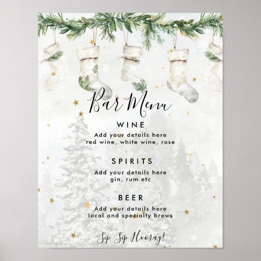 Kerstkousen Holiday Bar Menu Sign Poster (Voorkant)