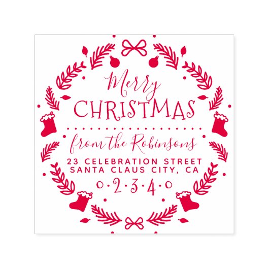 Kerstkousen Krans Naam & Retouradres Zelfinktende Stempel (Design)