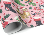 Kerstkousen met zwarte en Oranje katten Cadeaupapier (Rol Hoek)