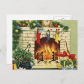 Kerstkousen open haard en decoraties feestdagenkaart (Voorkant / Achterkant)