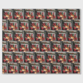 Kerstkousen opgehangen aan een open haard cadeaupapier (Vlak)