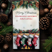 Kerstkousen over open haard gepersonaliseerd theedoek