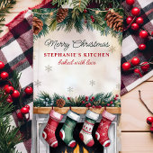 Kerstkousen over open haard gepersonaliseerd theedoek