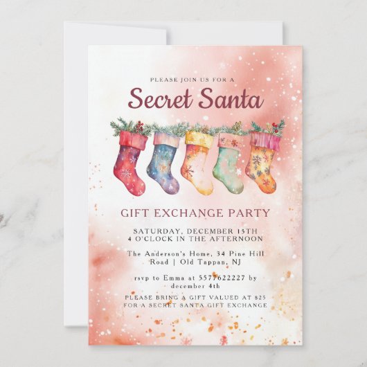 Kerstkousen Roze Geheime Kerstman Partij Kaart (Voorkant)