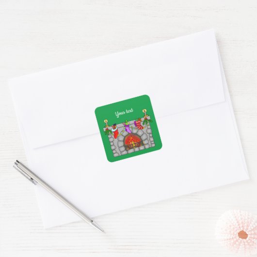 kerstkousen sjabloon haard vierkante sticker (Envelop)