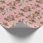 Kerstkousen w / Kittens op roze achtergrond Cadeaupapier (Hoek)