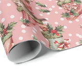 Kerstkousen w / Kittens op roze achtergrond Cadeaupapier (Rol Hoek)