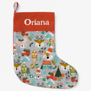Kerstkousen Woodland Santa Animals Grey Kleine Kerstsok