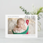 Kerstkousvuller Moderne Grappige Foto Baby Aankondiging (Staand voorkant)