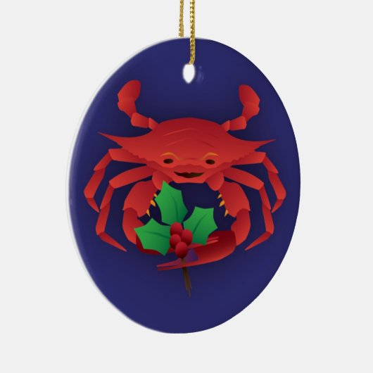 Kerstkrab met Holly Keramisch Ornament (Rechts)