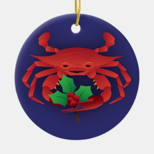 Kerstkrab met Holly Keramisch Ornament (Voorkant)