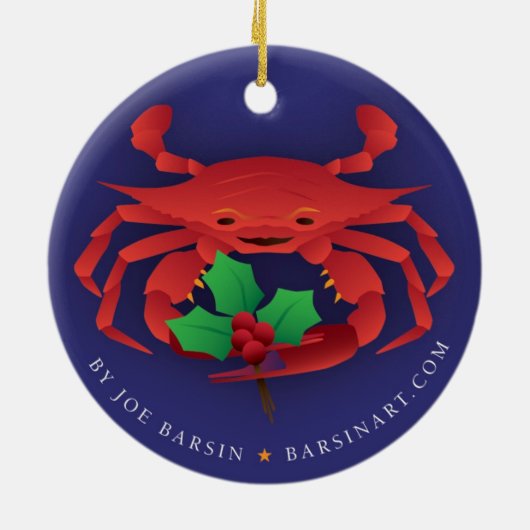 Kerstkrab met Holly Keramisch Ornament (Achterkant)