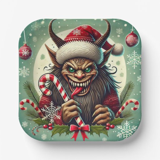 kerstkrampus papieren bordje (Voorkant)