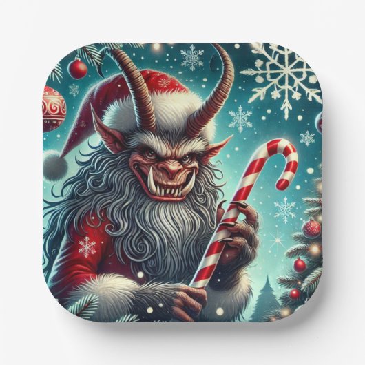 kerstkrampus papieren bordje (Voorkant)