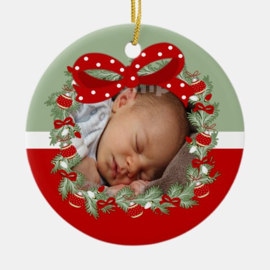Kerstkrans (2-zijdig) Gepersonaliseerd Keramisch Ornament (Voorkant)