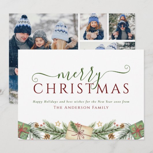 Kerstkrans 4 foto familie feestdagenkaart (Voorkant / Achterkant)