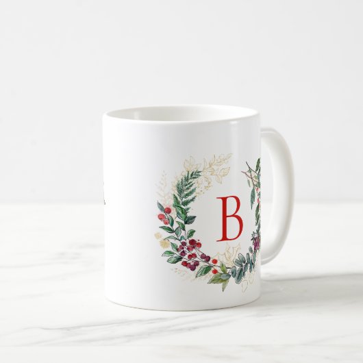Kerstkrans Aangepast Monogram Koffiemok (Voorkant rechts)