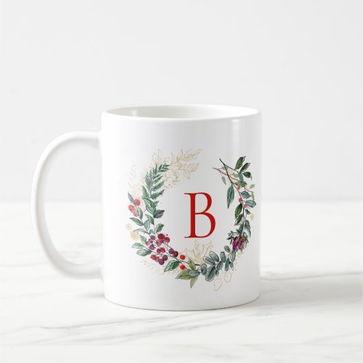 Kerstkrans Aangepast Monogram Koffiemok (Links)