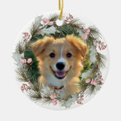 Kerstkrans Aangepaste Foto van Huisdier Keramisch Ornament (Voorkant)