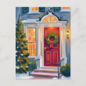 Kerstkrans Aquarel Rood Feestdagenkaart (Voorkant)