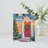 Kerstkrans Aquarel Rood Feestdagenkaart (Staand voorkant)