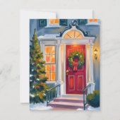 Kerstkrans Aquarel Rood Feestdagenkaart (Voorkant)