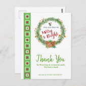 Kerstkrans Bedankt Merry & Bright Briefkaart (Voorkant / Achterkant)